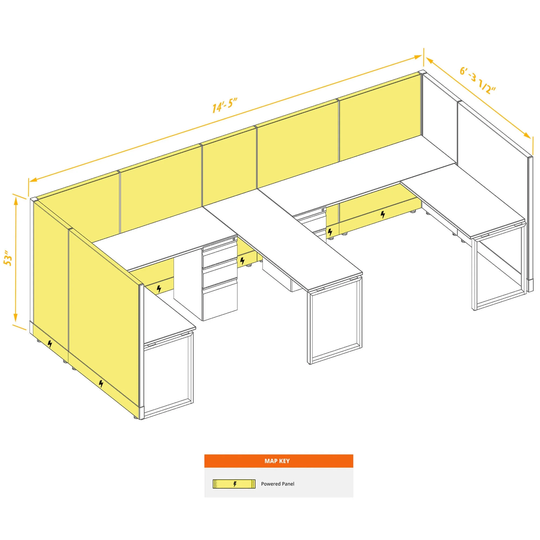 Commercial Office Furniture 53H 2pack Bullpen Powered Cubicles