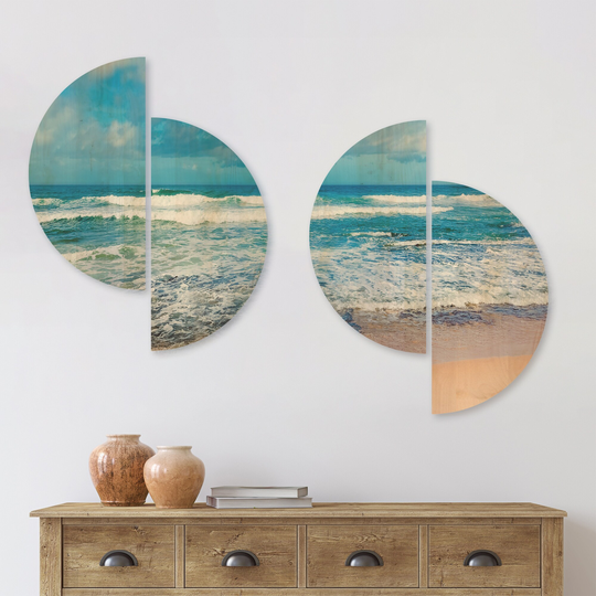 Designart 'Indian Ocean Panoramic View' Seashore Wood Wall Art Set of 4 Half Circles - Multi-Color