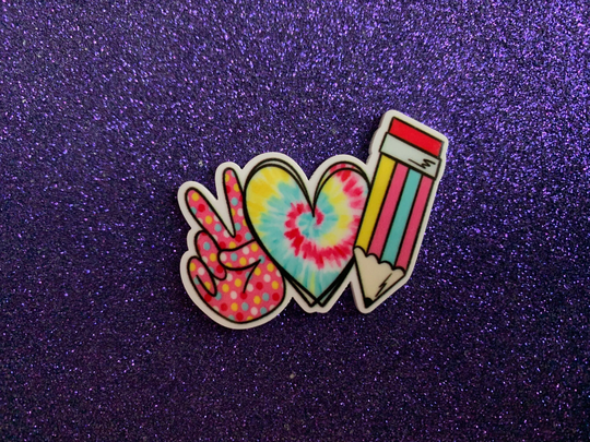 5Pc. Peace, Love, Back To School, Pencil, Crayons, Kawaii, Planar Resin Flatbacks, Bow Center, Cabochon, Flat Back, Backpack