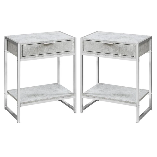 20" Storage Accent Metal End Table in Gray and Chrome - Set of 2 - 54 x 84