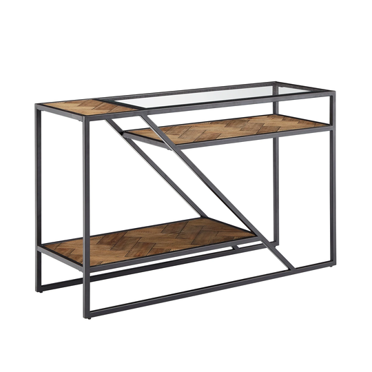 Kita Black Metal Parquet Wood and Glass Sofa Table by iNSPIRE Q Modern - Sofa Table