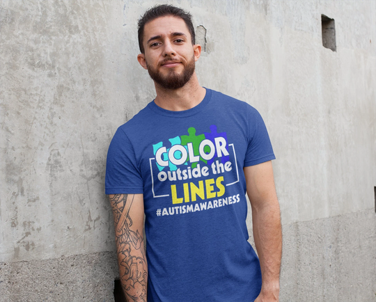 Men's Autism T Shirt Color Outside The Lines Colorful Tee Awareness Neurodivergent Autistic Gift Man Unisex Tshirt