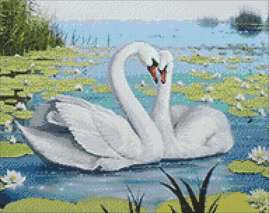 Swans in Pond Diamond Painting Set By Wizardi. Lake Wd239 Art Kit. Large Kit