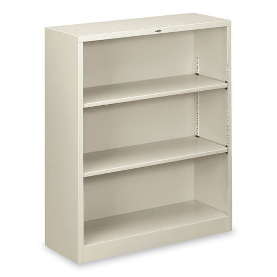 Metal Bookcase, Three-Shelf, 34.5 x 12.63 x 41h, Light Grey - 34.5" x 12.63" x 41"