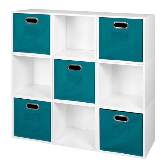 Noble Connect Storage Set - 9 Cubes and 5 Canvas Bins- White Wood Grain/Teal