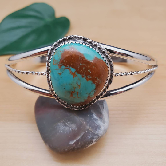 925Forher Number 8 Turquoise Cuff Bracelet #102 | Big Sterling Silver Southwest
