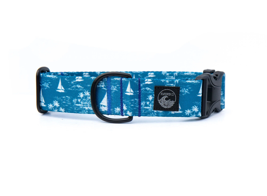 Sailboat Dog Collar | Nautical Blue & White Pet Durable Stainless Steel Martingale Stylish