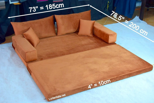 Velvet Amber Fabric Floor Seating Sofa Turkish Arabic Living Room, Oriental Moroccan Home Decor Couch, Cushion Pillow, Yoga Meditation Bed Set