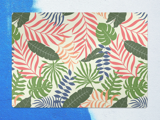 Colorful Tropical Leaves Chair Mat, Green Splat Red Vinyl Floor Botanical Protective Office Decor, Area Rug, Gift Idea