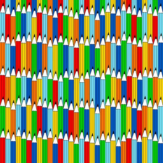 Blank Quilting - Top Of The Class Colored Pencils Blue Cotton Fabric By Yard Or Select Length 1708-77