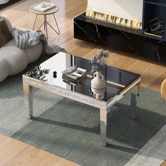 Modern Glass Mirrored Coffee Table Cocktail Table,Crystal Design