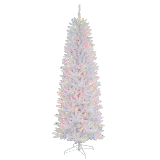 6.5' Pencil Fraser Fir Artificial Christmas Tree, Multi-Color Lights - 6.5 Foot