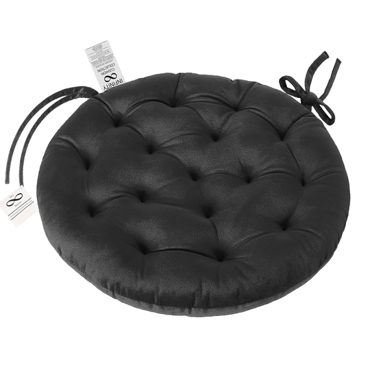 Infinity Collection Black 16 Inch Round Reversible Tufted Plush Chair Pad/Cushion with Tie Backs For Kitchen Bar Stool Dining Room