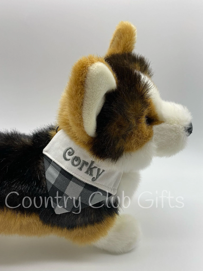 Personalized Tri-Colored Corgi | Kids Dogs Stuffed Animal Stuffed Dog With Name Custom Puppy Boy Or Girl Gift Pup in Bandana