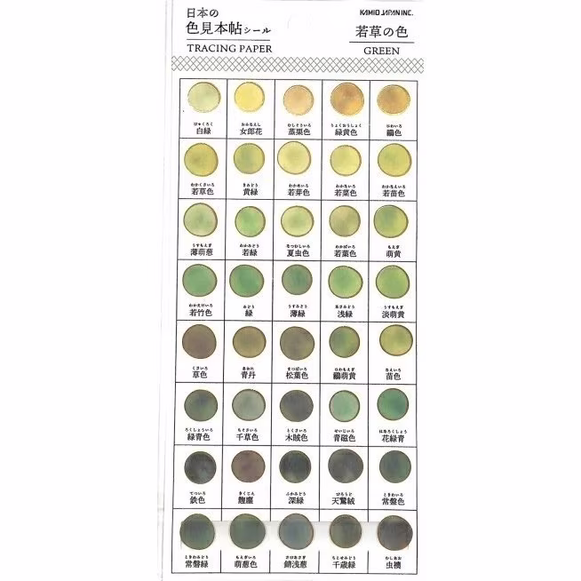 Kamio Japan Green Color Sample Tracing Stickers Transparent Gold Leaf Dots Watercolor | 724112