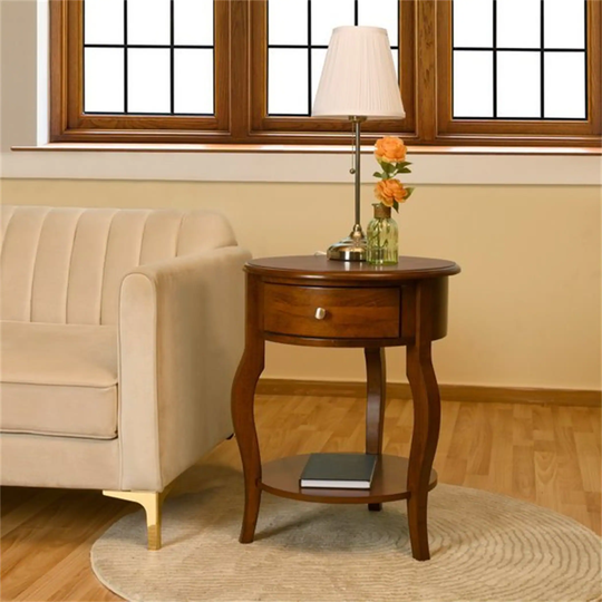 Round End Table, Couch Side Table Coffee Table Solid Wood Frame Brown