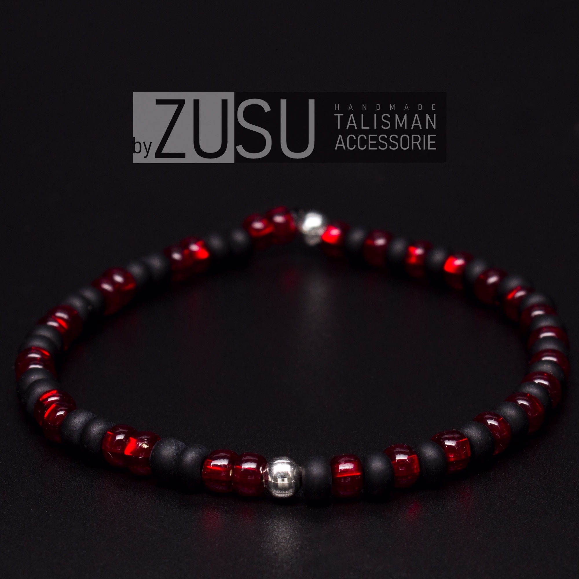 Minimalis Men's Bracelet, Red & Black Beaded Bracelet For Men, Gift Dad, Valentines Day Gift Men, Anniversary Gift Him