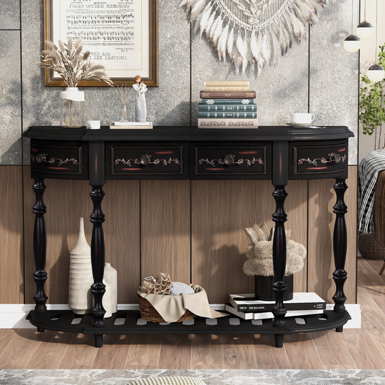 53'' Curved Console Table Sofa Table Entryway Table For Hallway Living Room Bedroom With 4 Drawers And 1 Shelf