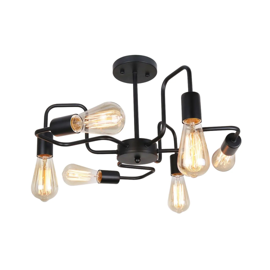 19-inch Black Modern Sputnik 6-Light Linear Semi Flush Mount