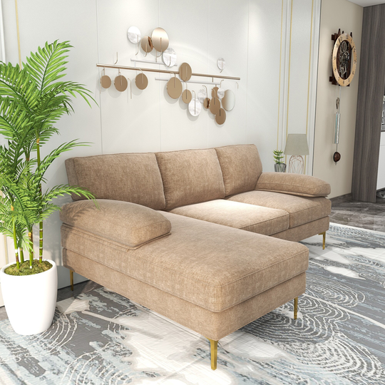 81.55" Wide Chenille Fabric Upholstered Reversible Sofa & Chaise