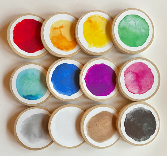 Learning Colors Wooden Coins & Magnets - Set Of 12 Preschool Education Montessori, Charlotte Mason, Option For Memory Game