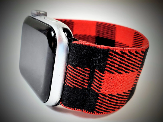 Black Red Buffalo Check Elastic Watch Band Apple Watch-Plaid Band-38mm 40mm 41mm 42mm 44mm 45mm;all Series | Models 1 - 8 & Se