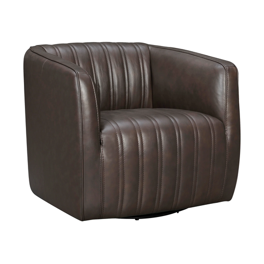 Aries Leather 45-Degree Return Swivel Barrel Chair
