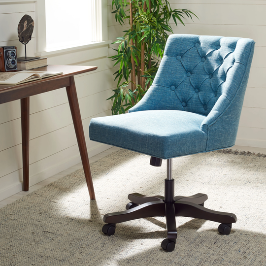 SAFAVIEH Soho Tufted Linen Swivel Desk Chair - 25.2" x 27.2" x 33.9"