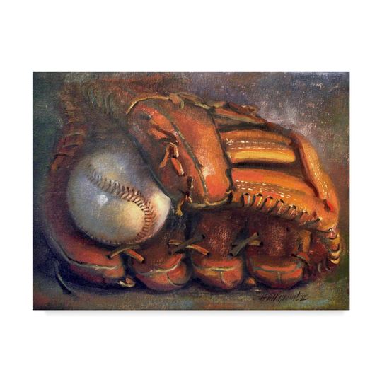 Hall Groat Ii 'Baseball with Mitt 7' Canvas Art - Multi-color