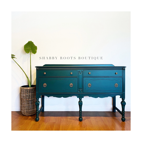 Sold- Antique Jacobean Buffet Sideboard Painted in Dark Turquoise Blue Green - Absolutely Gorgeous San Francisco Ca