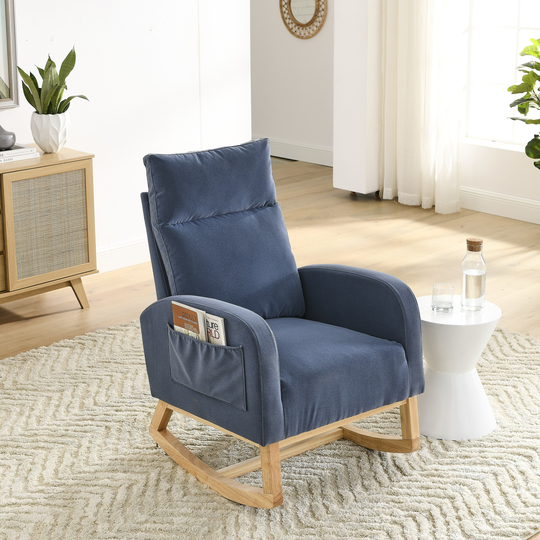 27.6"W Living Room Lounge Arm Chair Modern Accent Rocking Chair High Backrest & Tufted Padded Seat with 2 Side Pocket