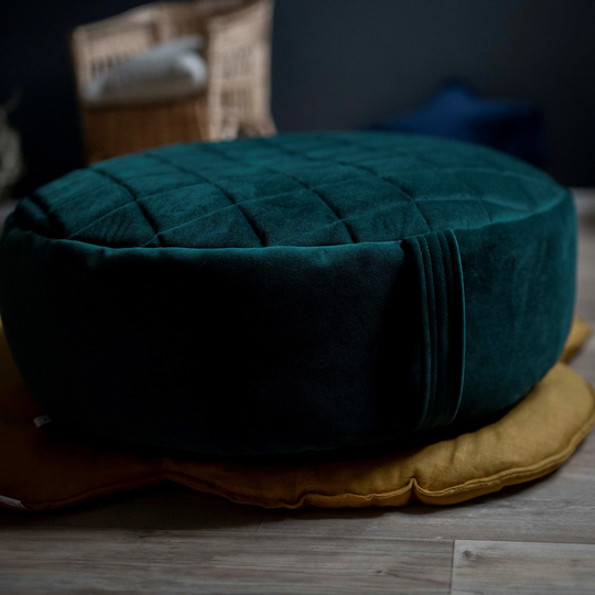 Dark Green Velvet Round Bean Bag Chair - Toddler Nursery Floor Cushion Stylish Decor Pouf