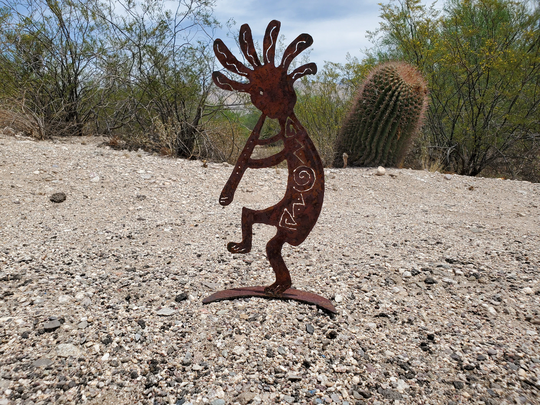 Metal Kokopelli On A Crescent Moon Base/Southwest Desert/ Metal Art/Handmade Gift/Yard Art/Lawn Sculpture/Garden Decor/Rustic/Small