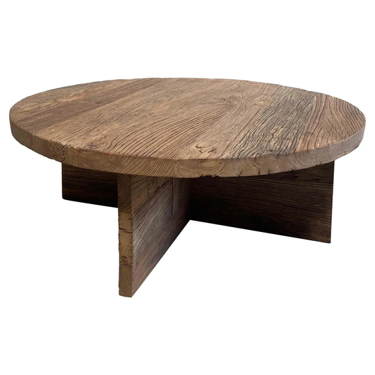 Custom Made X Base Elm Wood Coffee Table