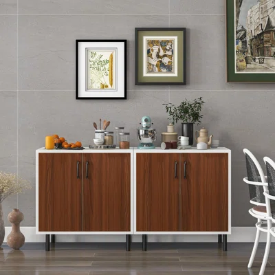 Ebern Designs Set Of 2 Sideboard Buffet Storage Cabinet Kitchen Cupboard With Adjustable Shelf