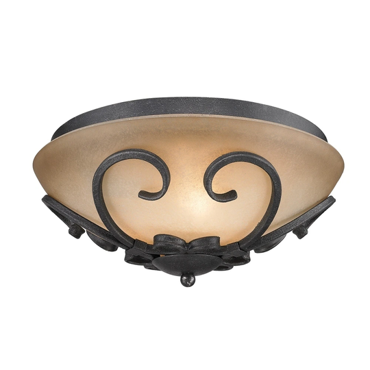Golden Lighting Madera Black Iron Flush Mount with Toscano Glass