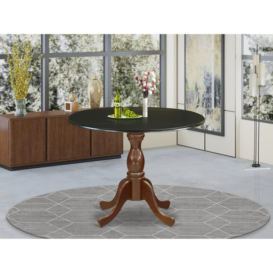 DST-BMA-TP - Kitchen Table with Drop Leaves - Black Table Top and Mahogany Pedestal Leg Finish - Multi