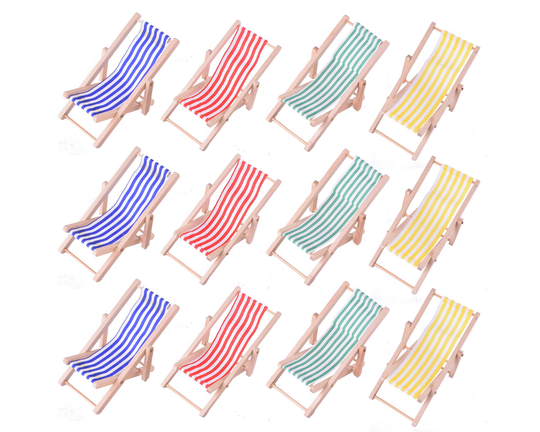 112 Miniature Beach Chair Foldable Striped Wooden Lounge Deck For Craft Colorful Chairs Dollhouse Decoration Accessories