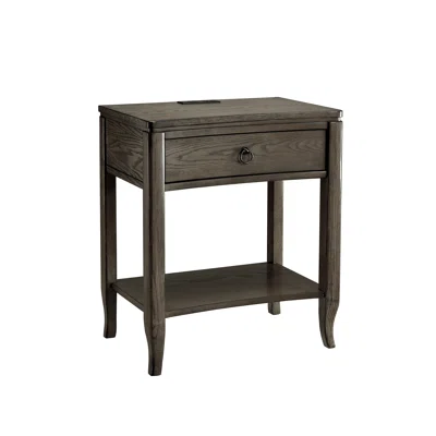 Solid Manufactured Wood Drawer Nightstand Side Table with Top AC/USB Outlet and Shelf, Smoke