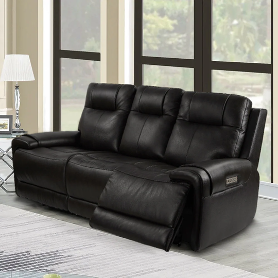 93" W Top Grain Leather Power Reclining Sofa with Power Headrest, Side Pocket, USB Port