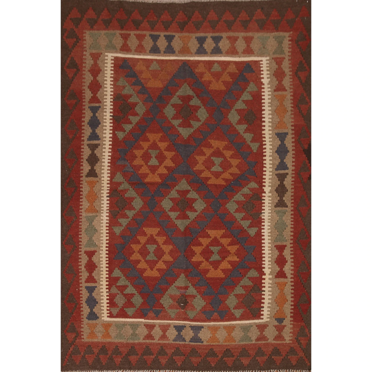Reversible Multi-Color Kilim Rug Hand-woven Geometric Wool Carpet - 4'10" x 6'6"