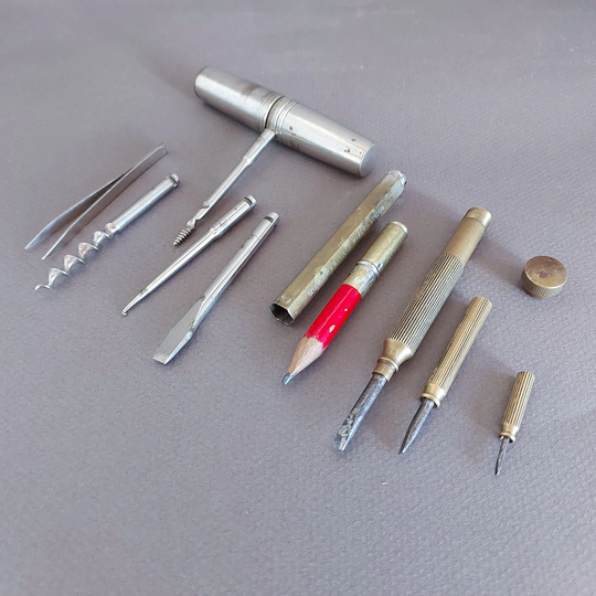 Vintage Ww2 Pocket Tube Multi Tool Kit Sets Brass Corkscrew Screwdriver Pencil Holder