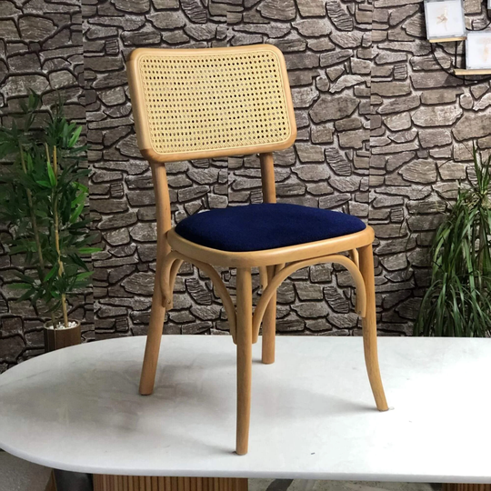 Wicker Back Dining Wood Chair For Kitchen - Velvet Seat Personalized Handmade Furniture Solid