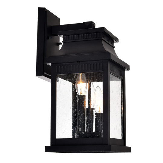 Milford 3-Light Black Short Outdoor Wall Light with Clear glass