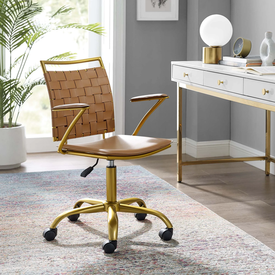 Fuse Webbed Back Faux Leather and Gold Metal Adjustable Office Chair