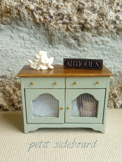 Dollhouse Table Buffet, Miniature French Country, Sideboard French, Table Cupboard, Kitchen Blue, 112