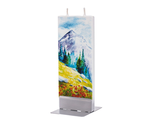 Hand Painted Flat Candle | Mountainscape Small Unique Gift Lake House Decor Nature Shelf Décor