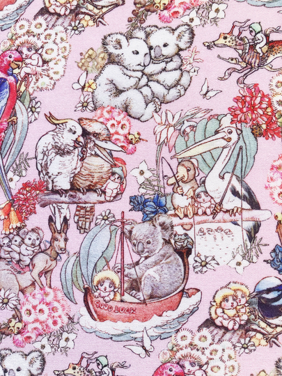 May Gibbs Adventure Koala Kangaroo Gumnut Babies Floral Quilting Cotton Fabric By 1/2 Yard Or Fat Quarter, Australian Animal Birds