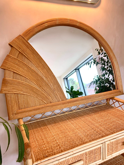 Large Arched Mirror, in The Style Of Gabriella Crespi Style, Pencil Reed With Triple Wrap Detail