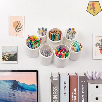 Pencil Holder For Office, Adhesive Wall-Mounted Pen Cup Set , Round Marker Organizer For School Supplies, Stationery, Aesthetic Desk Accessories Stora